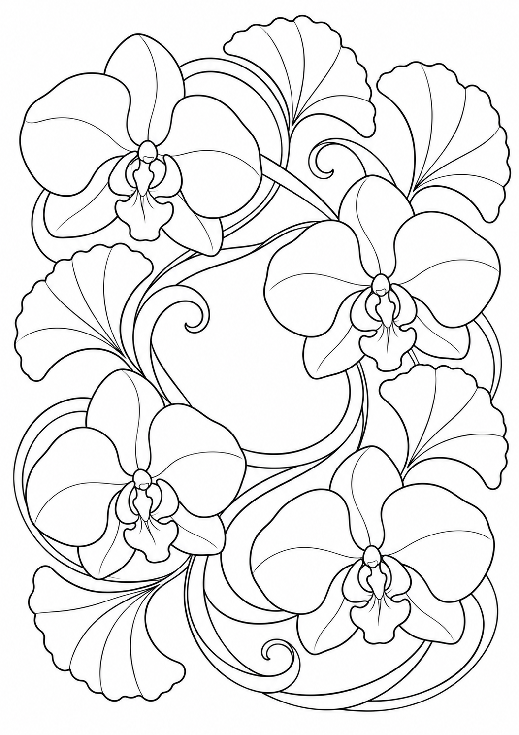 Orchids and fan-shaped leaves
