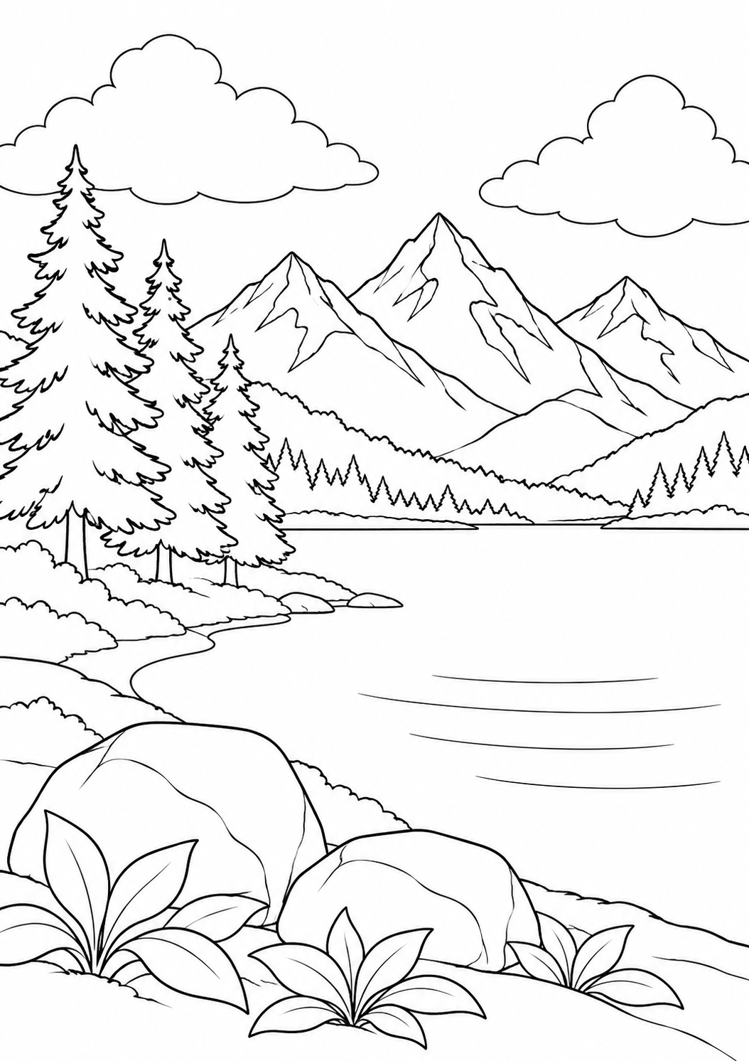 Landscapes — black and white colouring pages